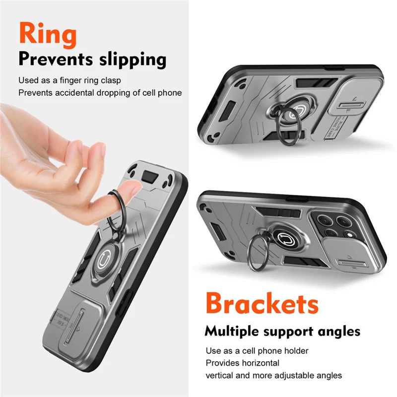 For Motorola Moto G86 5G Case Slide Camshield Kickstand PC + TPU Phone Cover - Grey