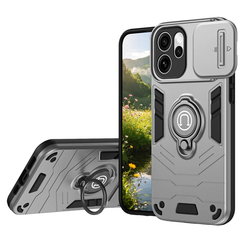 Coque pour Oppo Reno15 Pro 5G (Global) avec Curseur Camshield, Support Pivotant, en PC + TPU - Gris