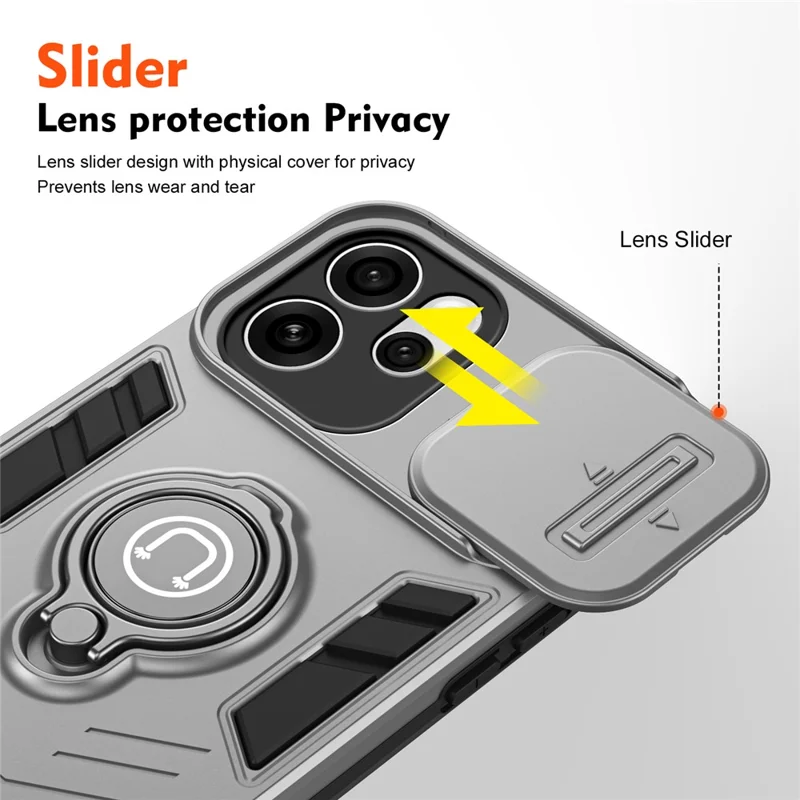 Coque pour Oppo Reno15 Pro 5G (Global) avec Curseur Camshield, Support Pivotant, en PC + TPU - Gris