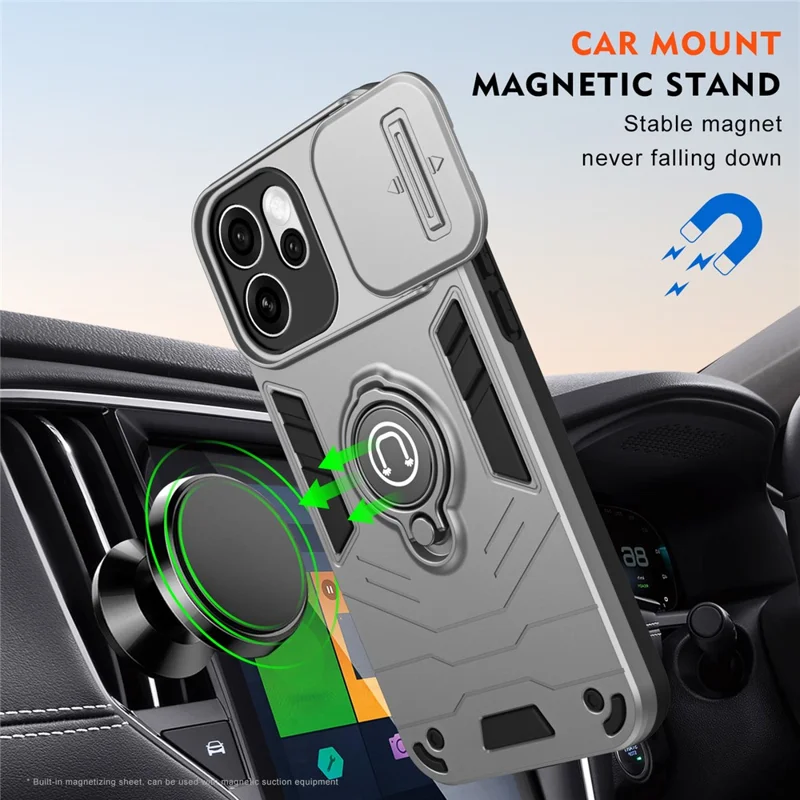 Coque pour Oppo Reno15 Pro 5G (Global) avec Curseur Camshield, Support Pivotant, en PC + TPU - Gris