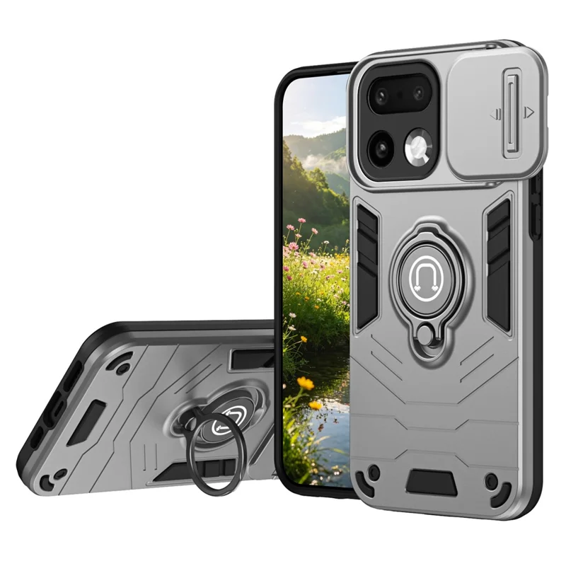 Чехол для Realme 16 Pro+ 5G, слайд-камера, подставка, корпус из поликарбоната и ТПУ, серый