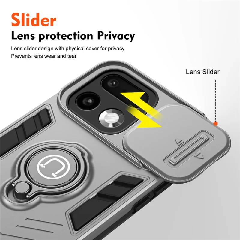 Чехол для Realme 16 Pro+ 5G, слайд-камера, подставка, корпус из поликарбоната и ТПУ, серый
