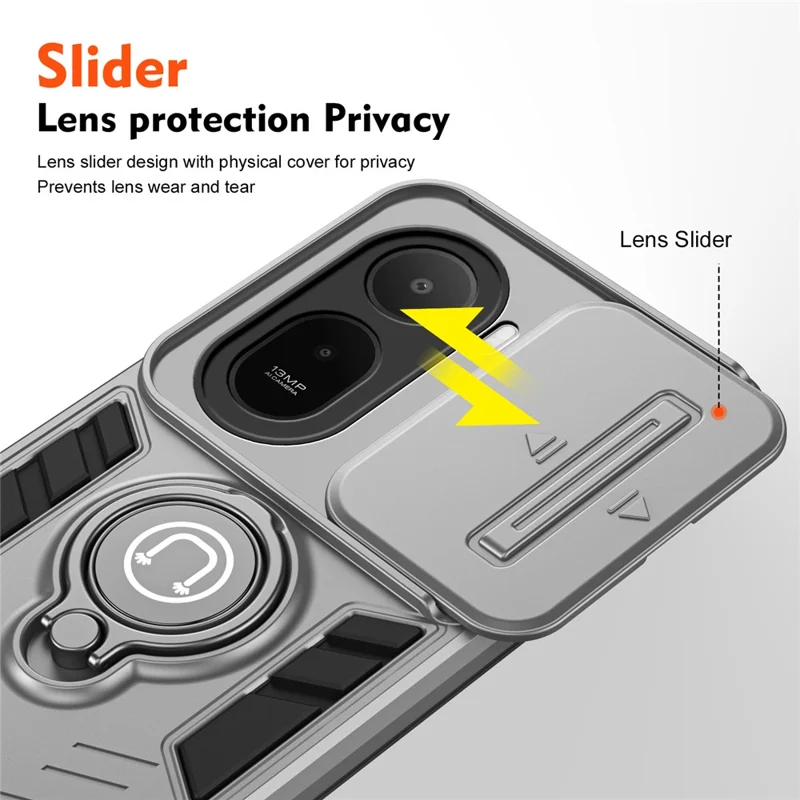 For Xiaomi Redmi A7 Pro 4G (171.56mm) Case Slide Camshield Kickstand PC + TPU Phone Cover - Grey