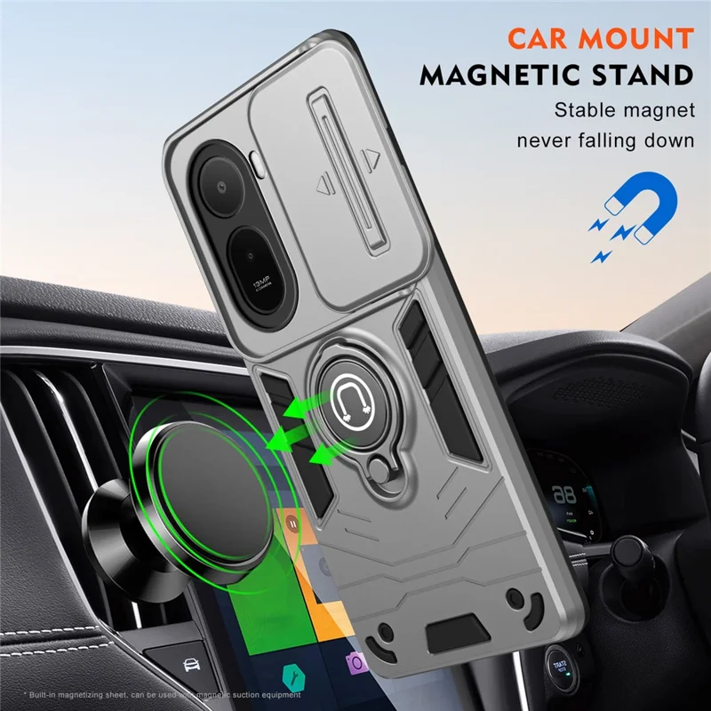 For Xiaomi Redmi A7 Pro 4G (171.56mm) Case Slide Camshield Kickstand PC + TPU Phone Cover - Grey
