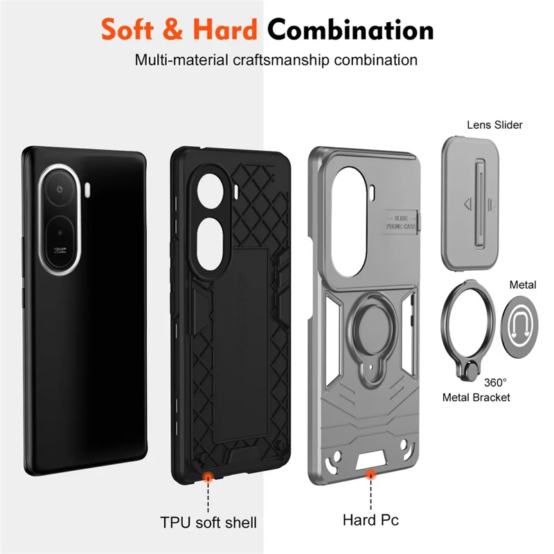 For Xiaomi Redmi A7 Pro 4G (171.56mm) Case Slide Camshield Kickstand PC + TPU Phone Cover - Grey