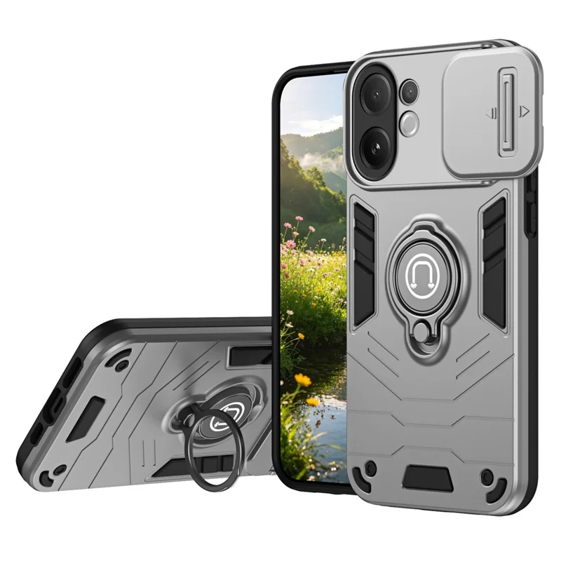 For vivo V60 5G Case Slide Camshield Kickstand PC + TPU Phone Cover - Grey