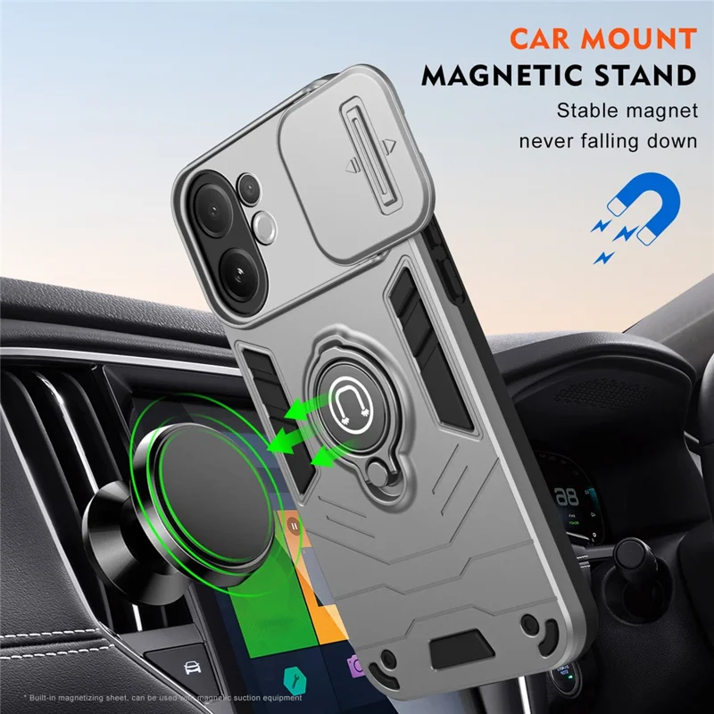 For vivo V60 5G Case Slide Camshield Kickstand PC + TPU Phone Cover - Grey