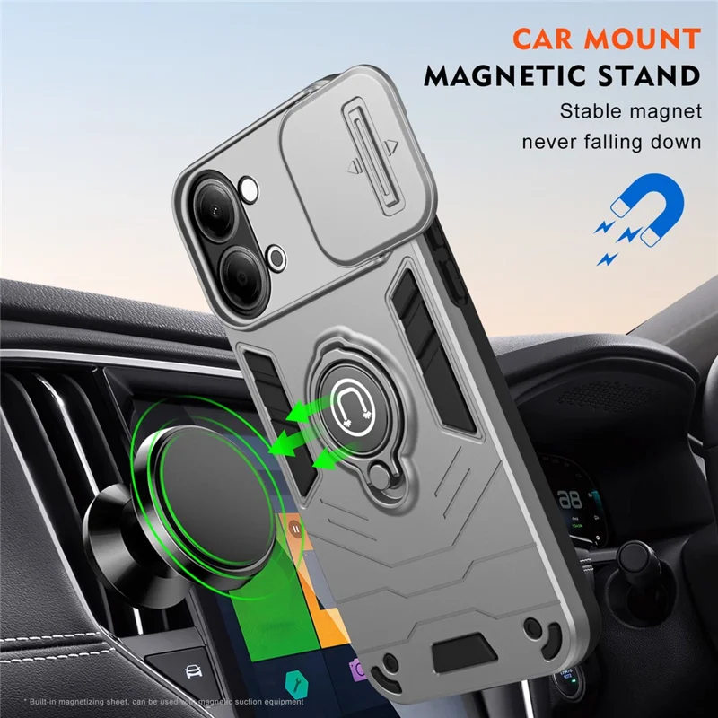 For vivo Y05 4G Case Slide Camshield Kickstand PC + TPU Phone Cover - Grey