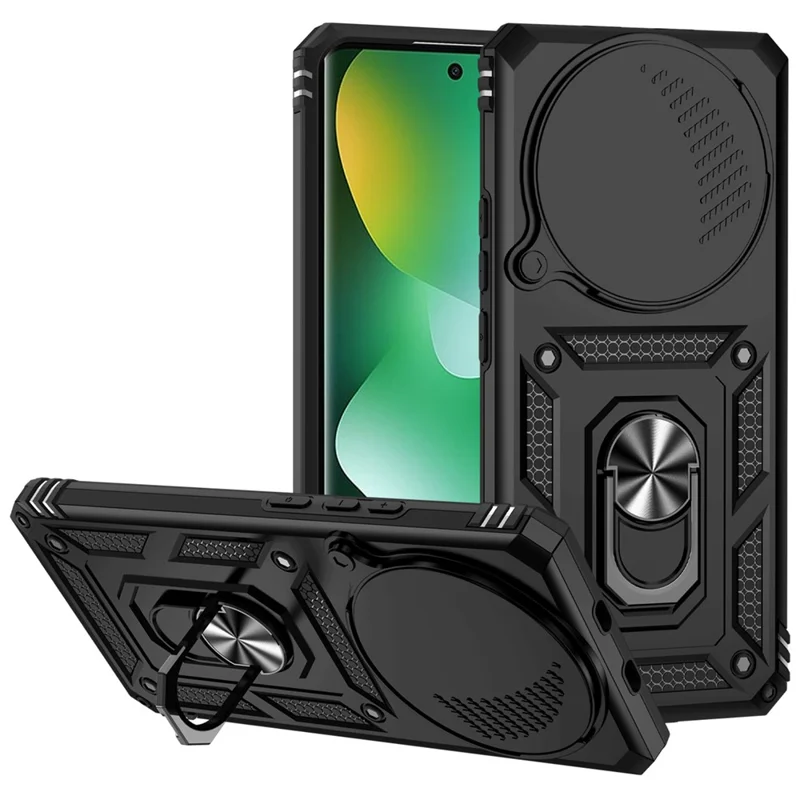 For Xiaomi Redmi Note 15 4G (Global) Case PC + TPU Phone Cover with Lens Protection Kickstand - Black