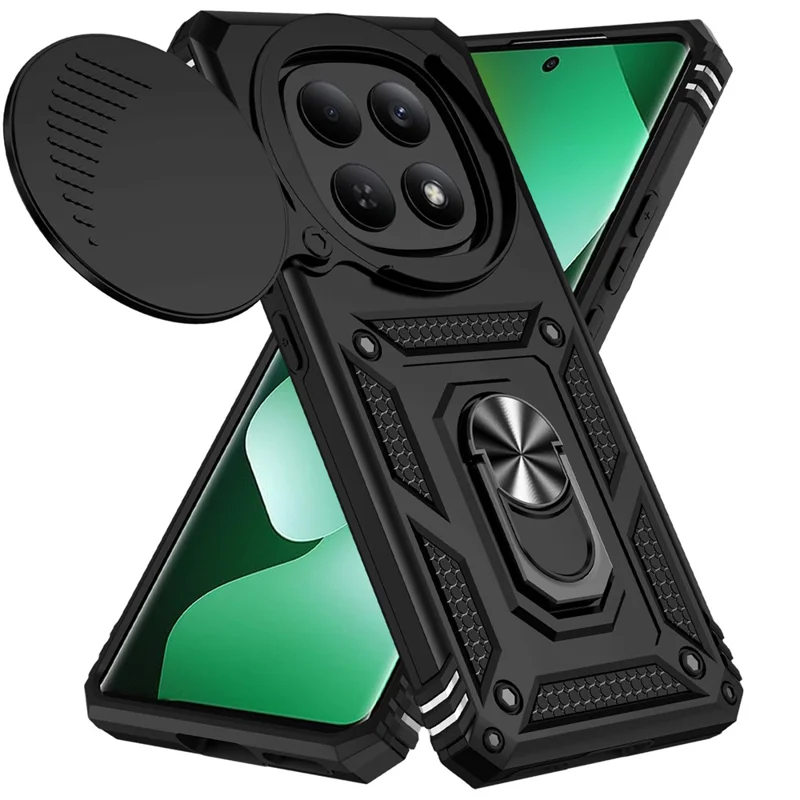 For Xiaomi Redmi Note 15 4G (Global) Case PC + TPU Phone Cover with Lens Protection Kickstand - Black