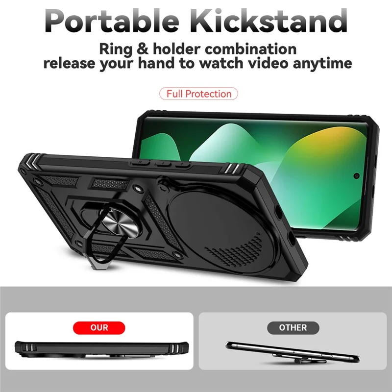 For Xiaomi Redmi Note 15 4G (Global) Case PC + TPU Phone Cover with Lens Protection Kickstand - Black