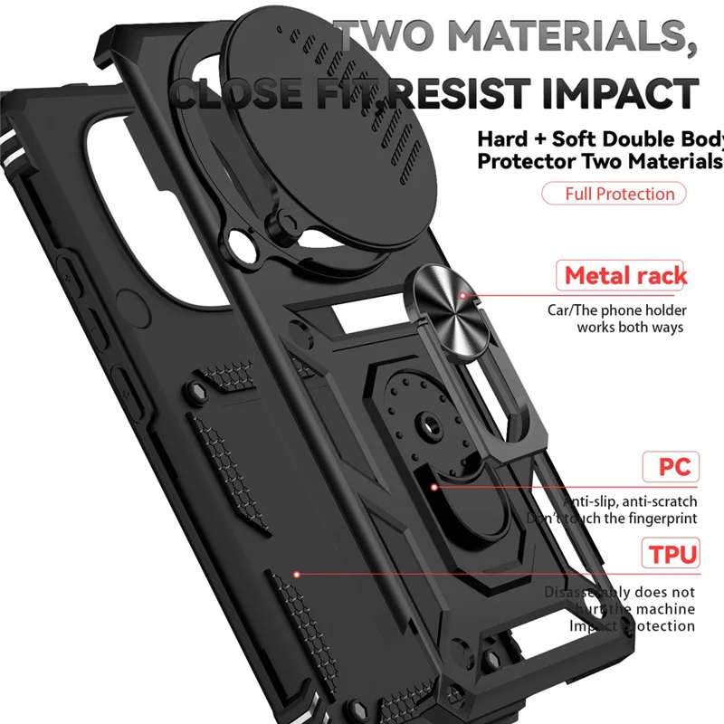 For Xiaomi Redmi Note 15 4G (Global) Case PC + TPU Phone Cover with Lens Protection Kickstand - Black
