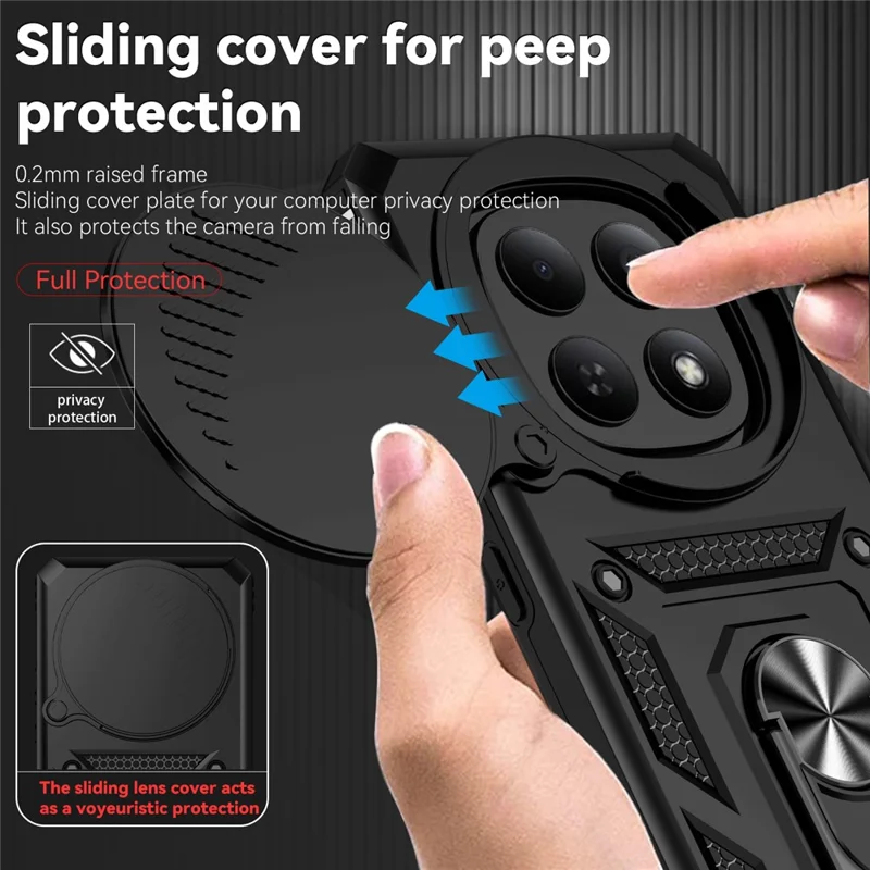 For Xiaomi Redmi Note 15 4G (Global) Case PC + TPU Phone Cover with Lens Protection Kickstand - Black