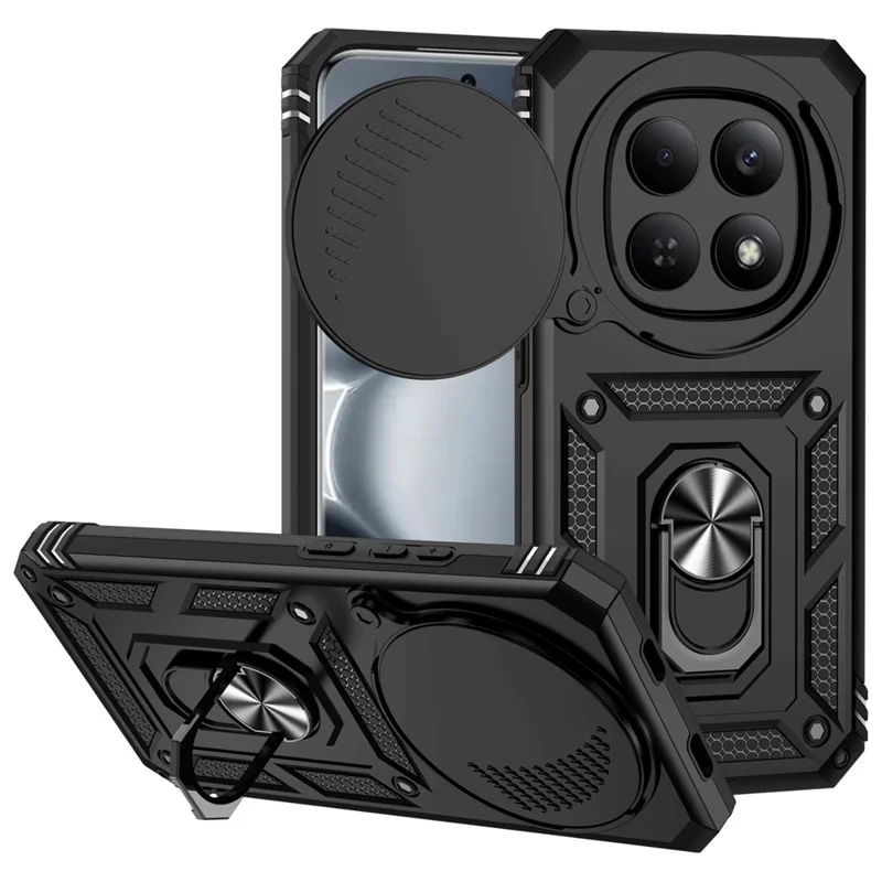 For Xiaomi Redmi Note 15 Pro 5G (Global) Case PC + TPU Phone Cover with Lens Protection Kickstand - Black