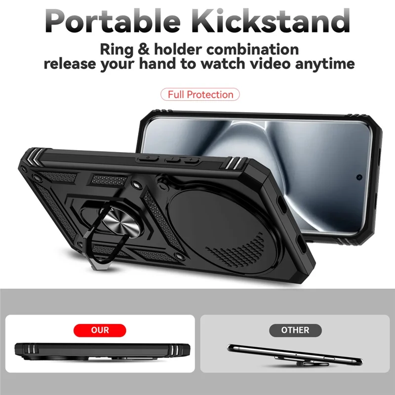 For Xiaomi Redmi Note 15 Pro 5G (Global) Case PC + TPU Phone Cover with Lens Protection Kickstand - Black