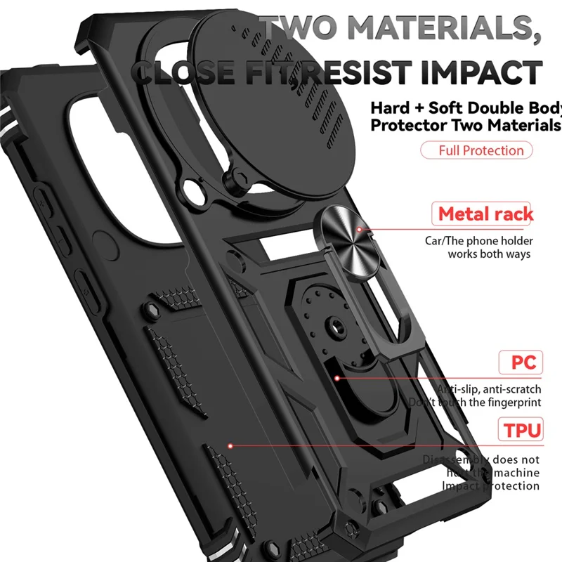 For Xiaomi Redmi Note 15 Pro 5G (Global) Case PC + TPU Phone Cover with Lens Protection Kickstand - Black