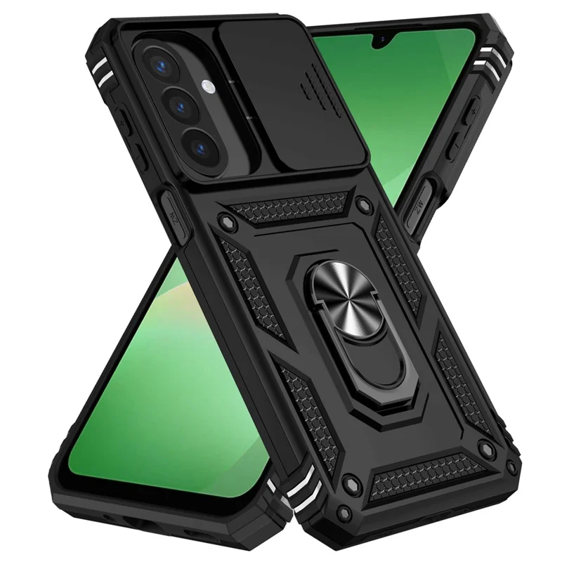 For Samsung Galaxy A27 Case PC + TPU Phone Cover with Lens Protection Kickstand - Black