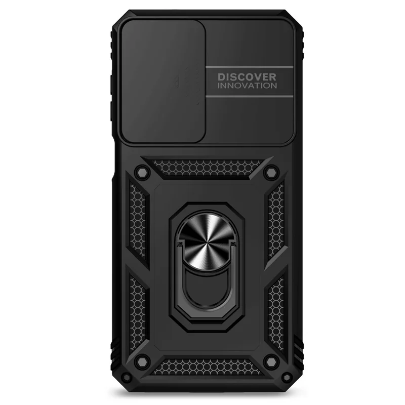 For Samsung Galaxy A27 Case PC + TPU Phone Cover with Lens Protection Kickstand - Black