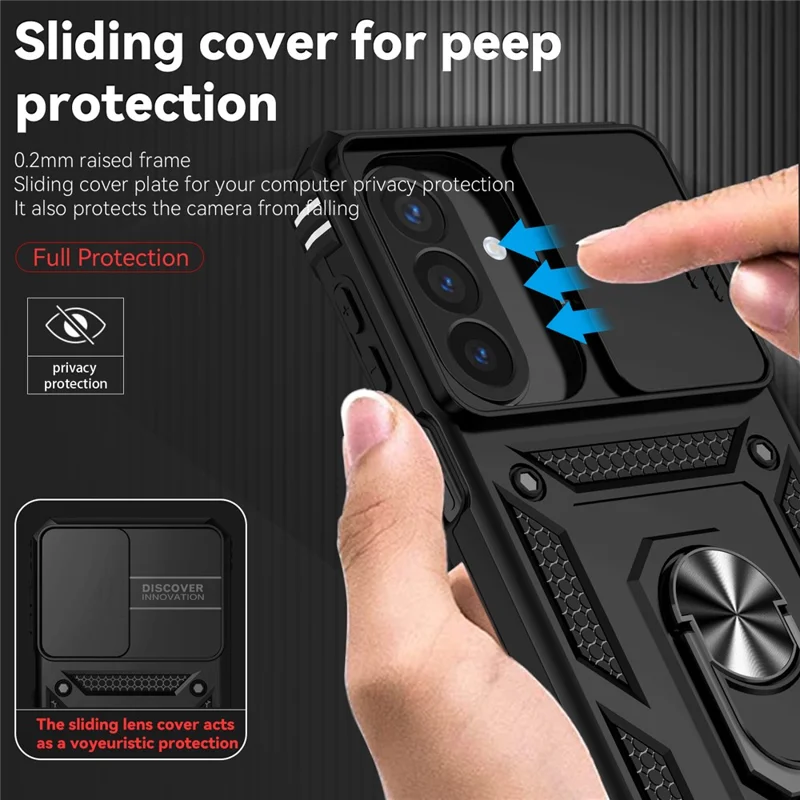 For Samsung Galaxy A27 Case PC + TPU Phone Cover with Lens Protection Kickstand - Black