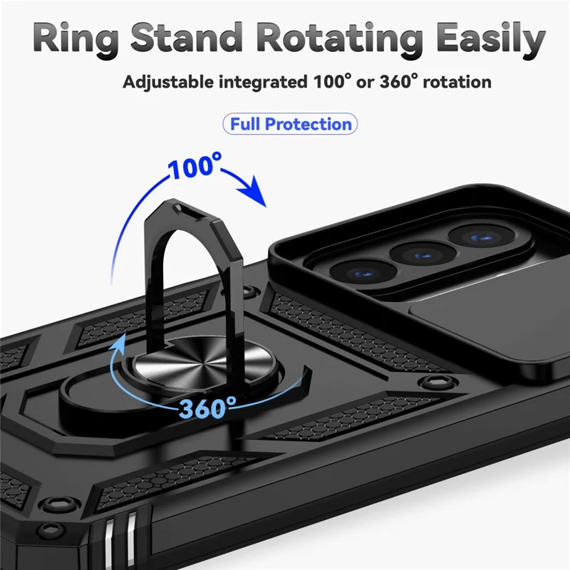 For Samsung Galaxy A27 Case PC + TPU Phone Cover with Lens Protection Kickstand - Black