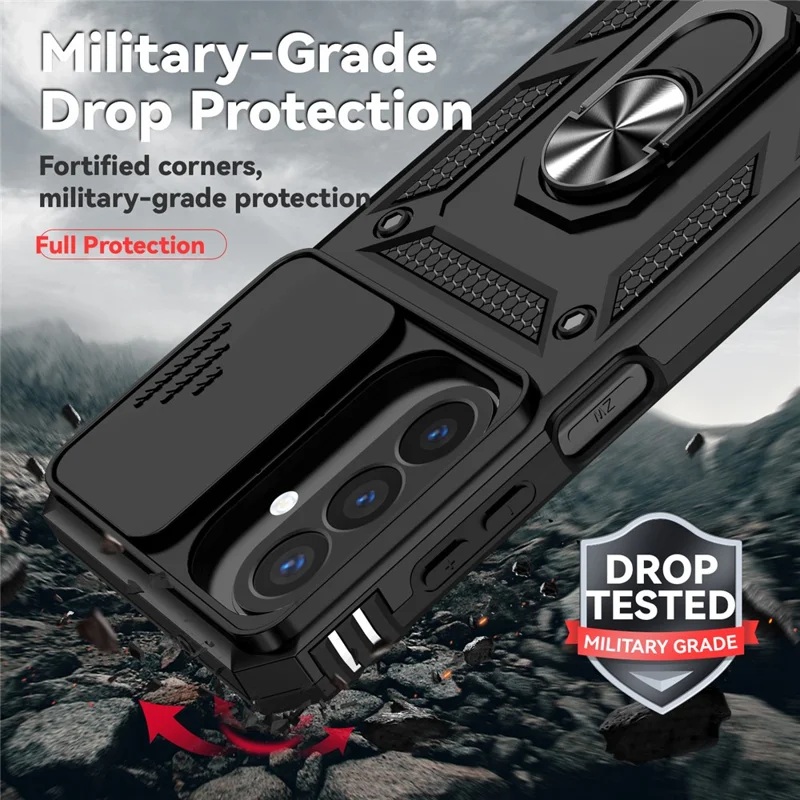 For Samsung Galaxy A27 Case PC + TPU Phone Cover with Lens Protection Kickstand - Black