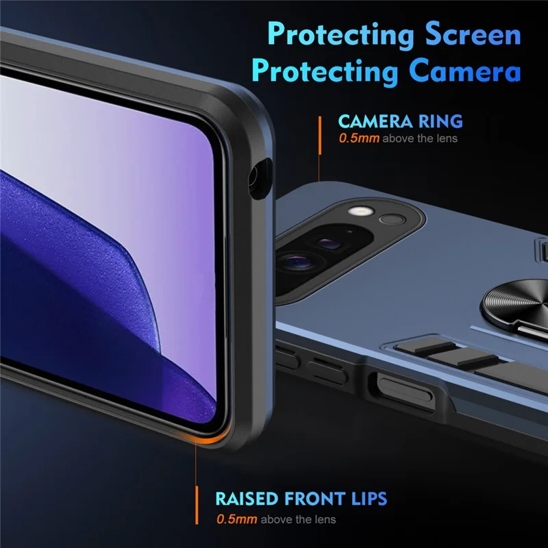 For Google Pixel 9 Pro XL Case PC + TPU Drop Defend Phone Cover with Ring Kickstand - Blue