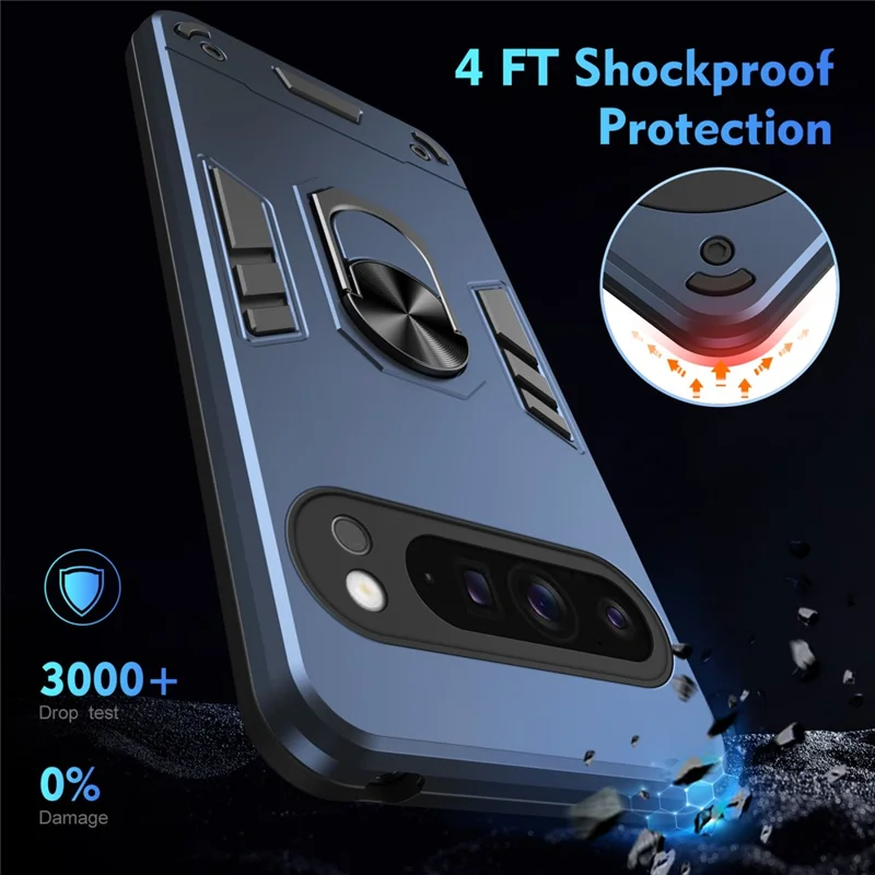 For Google Pixel 9 Pro XL Case PC + TPU Drop Defend Phone Cover with Ring Kickstand - Blue