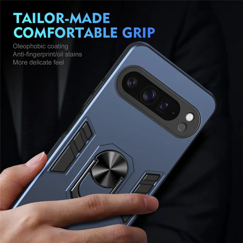 For Google Pixel 9 Pro XL Case PC + TPU Drop Defend Phone Cover with Ring Kickstand - Blue
