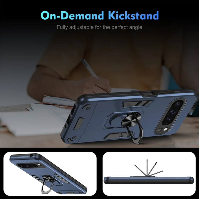 For Google Pixel 9 Pro XL Case PC + TPU Drop Defend Phone Cover with Ring Kickstand - Blue