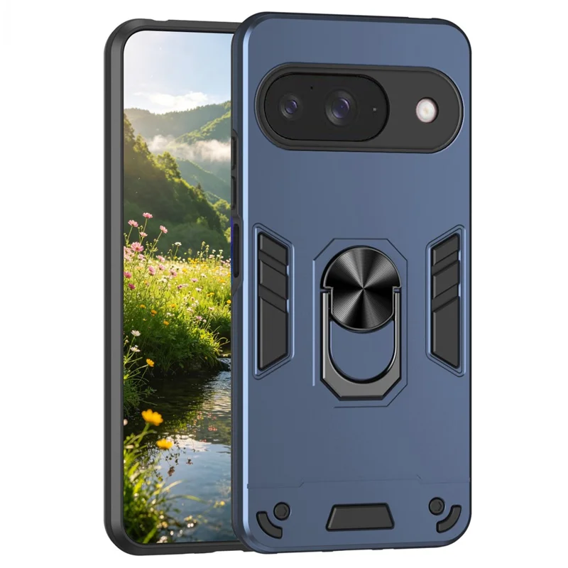 Case For Google Pixel 9  /  9 Pro PC + TPU Drop Defend Phone Cover with Ring Kickstand - Blue