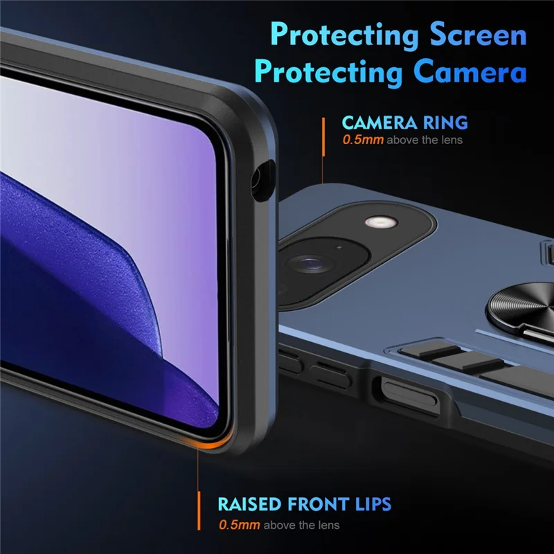 Case For Google Pixel 9  /  9 Pro PC + TPU Drop Defend Phone Cover with Ring Kickstand - Blue