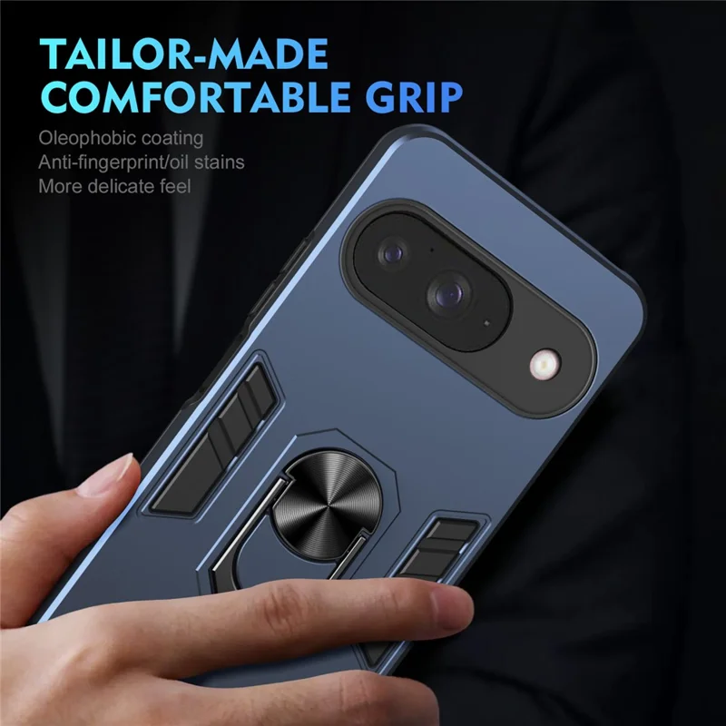 Case For Google Pixel 9  /  9 Pro PC + TPU Drop Defend Phone Cover with Ring Kickstand - Blue