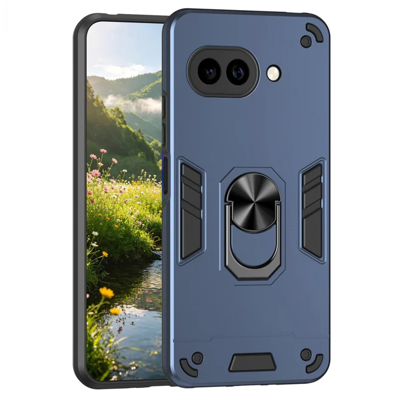 For Google Pixel 9a Case PC + TPU Drop Defend Phone Cover with Ring Kickstand - Blue