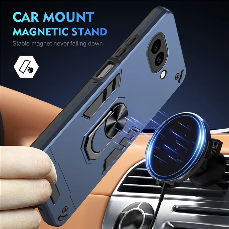 For Google Pixel 9a Case PC + TPU Drop Defend Phone Cover with Ring Kickstand - Blue