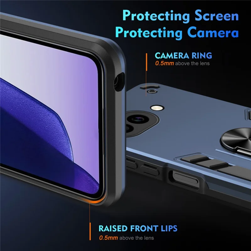 For Google Pixel 9a Case PC + TPU Drop Defend Phone Cover with Ring Kickstand - Blue