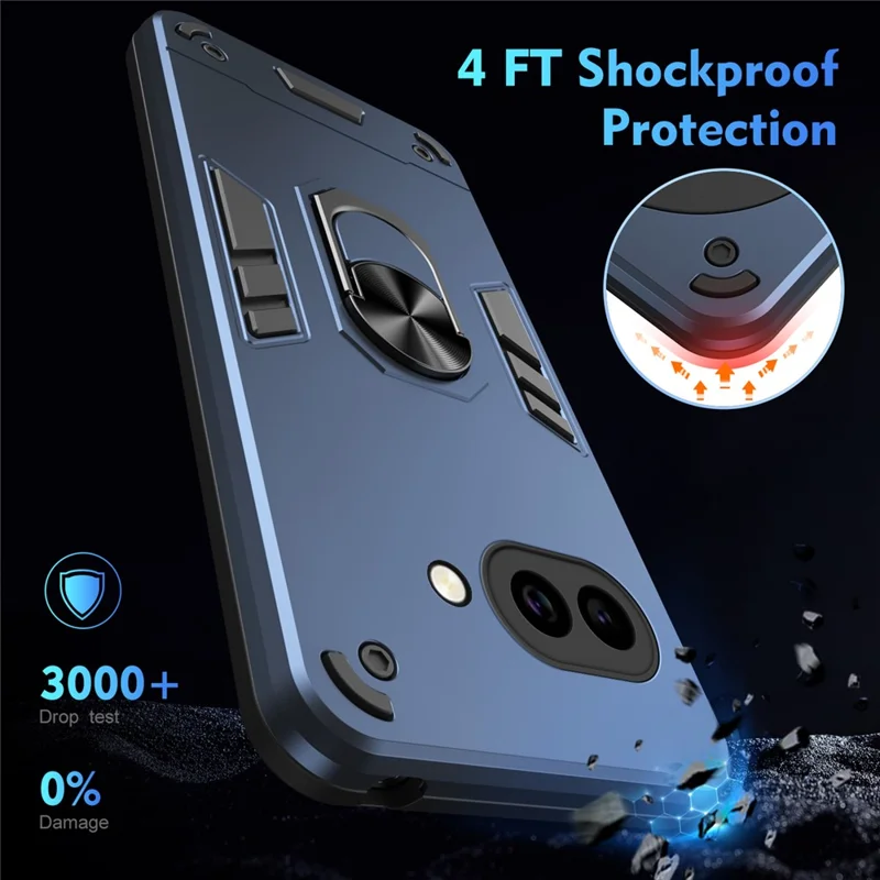 For Google Pixel 9a Case PC + TPU Drop Defend Phone Cover with Ring Kickstand - Blue