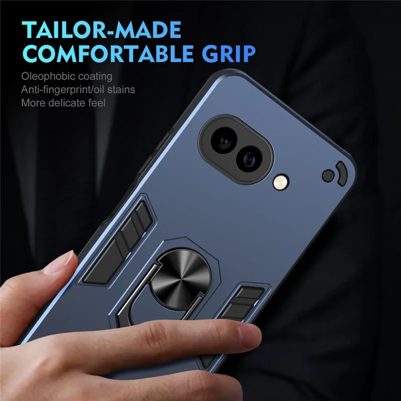 For Google Pixel 9a Case PC + TPU Drop Defend Phone Cover with Ring Kickstand - Blue