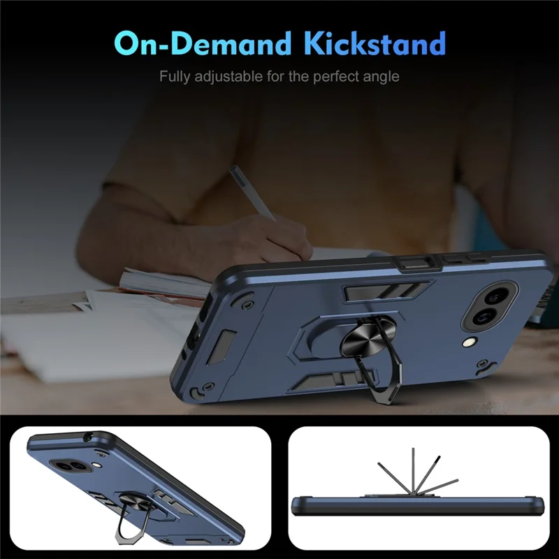 For Google Pixel 9a Case PC + TPU Drop Defend Phone Cover with Ring Kickstand - Blue