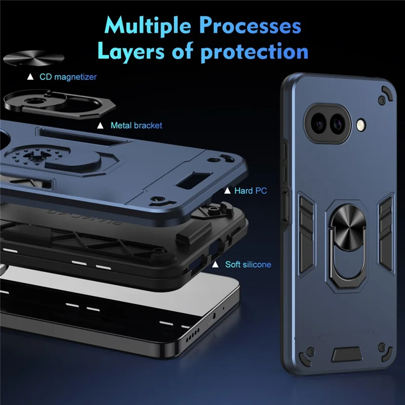 For Google Pixel 9a Case PC + TPU Drop Defend Phone Cover with Ring Kickstand - Blue
