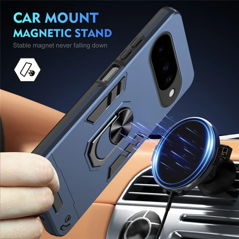 Case For Google Pixel 10  /  10 Pro PC + TPU Drop Defend Phone Cover with Ring Kickstand - Blue