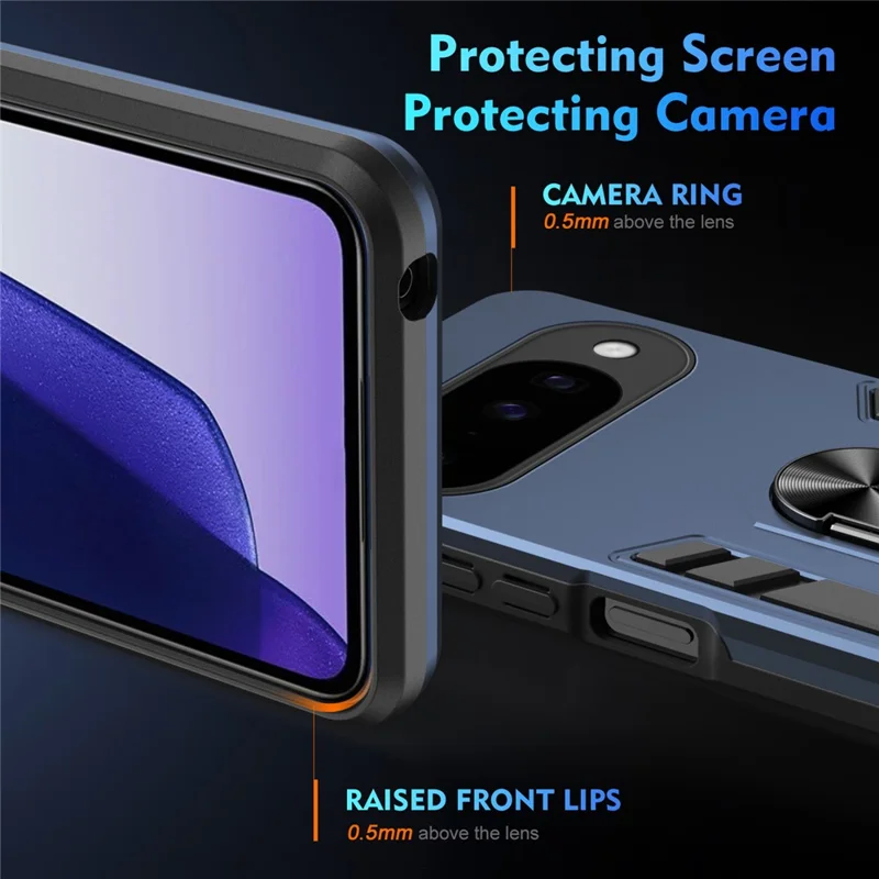 Case For Google Pixel 10  /  10 Pro PC + TPU Drop Defend Phone Cover with Ring Kickstand - Blue