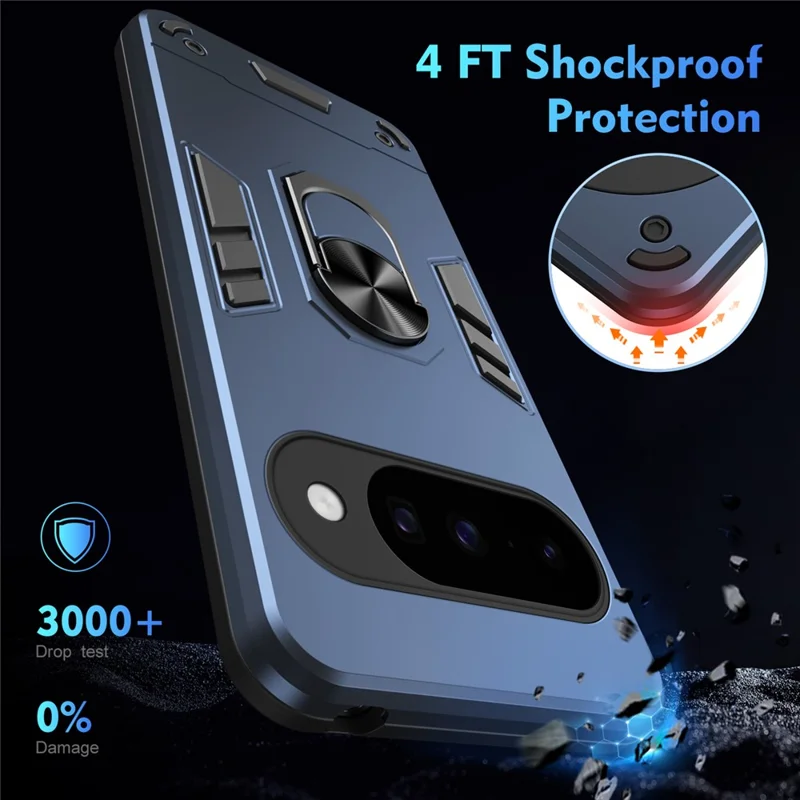 Case For Google Pixel 10  /  10 Pro PC + TPU Drop Defend Phone Cover with Ring Kickstand - Blue