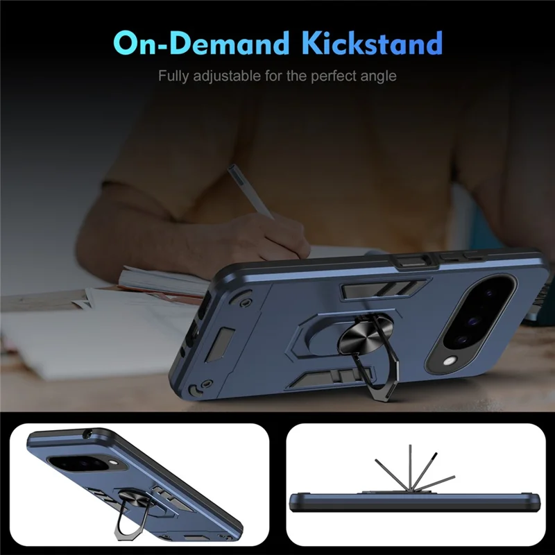 Case For Google Pixel 10  /  10 Pro PC + TPU Drop Defend Phone Cover with Ring Kickstand - Blue