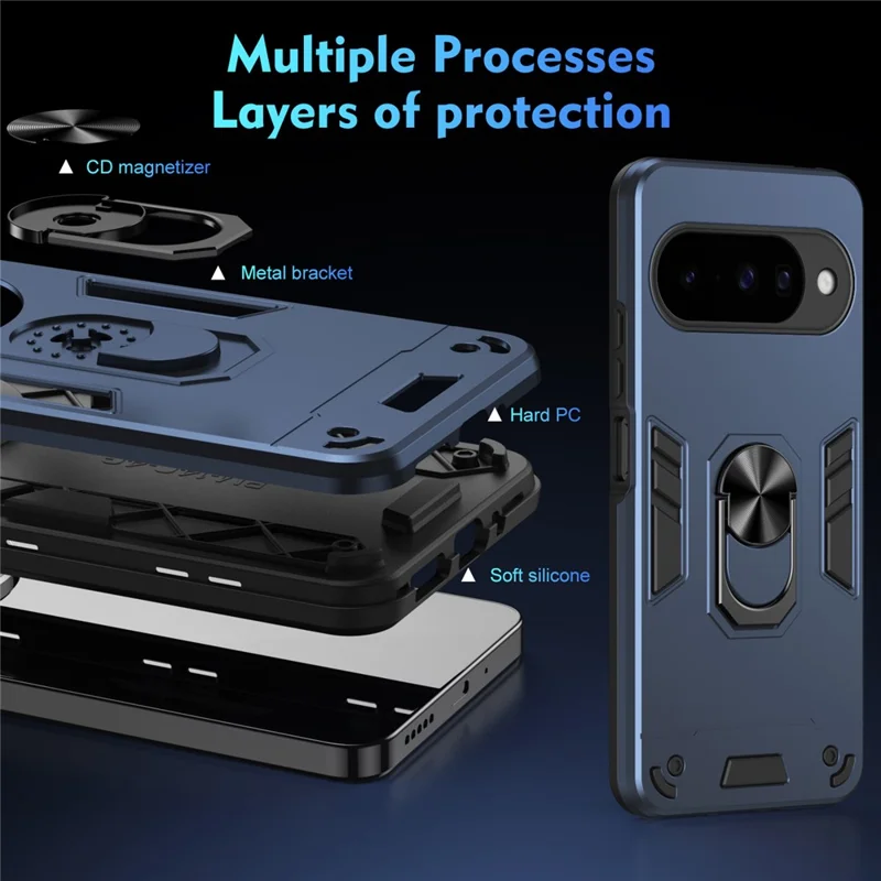 Case For Google Pixel 10  /  10 Pro PC + TPU Drop Defend Phone Cover with Ring Kickstand - Blue