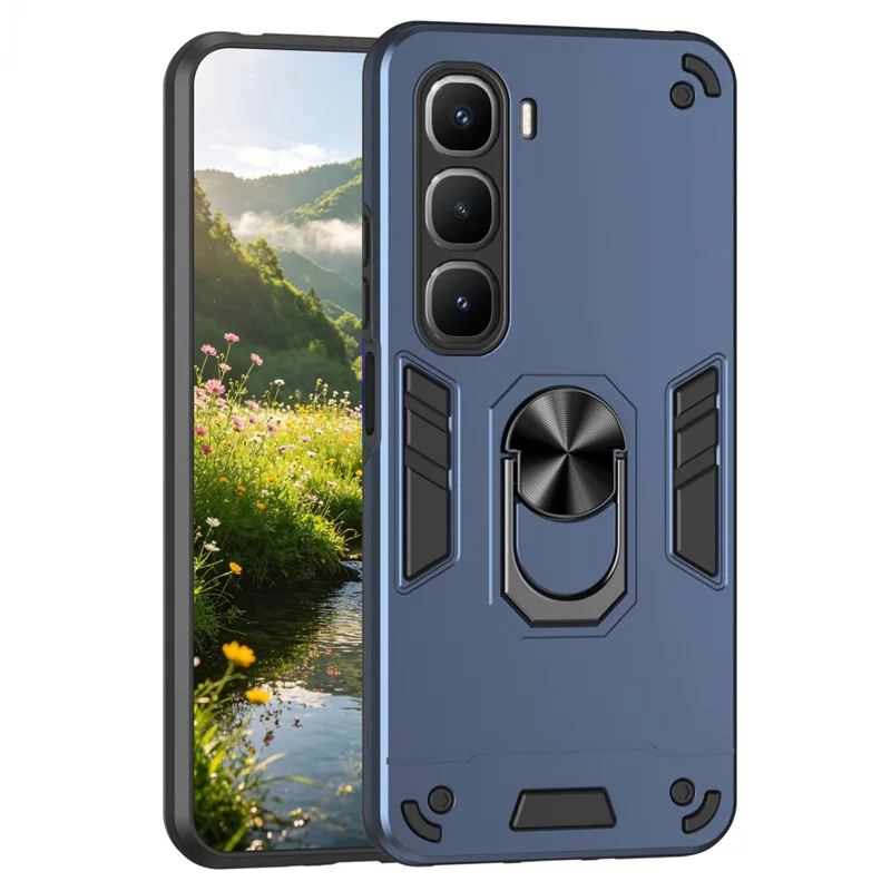 For Infinix Hot 60 Pro 4G Case PC + TPU Drop Defend Phone Cover with Ring Kickstand - Blue