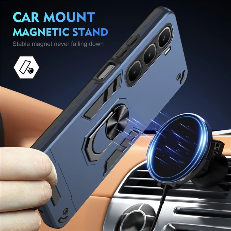 For Infinix Hot 60 Pro 4G Case PC + TPU Drop Defend Phone Cover with Ring Kickstand - Blue