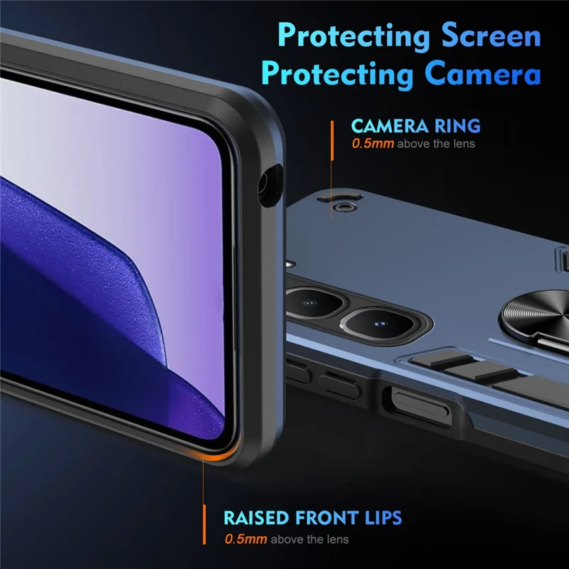 For Infinix Hot 60 Pro 4G Case PC + TPU Drop Defend Phone Cover with Ring Kickstand - Blue
