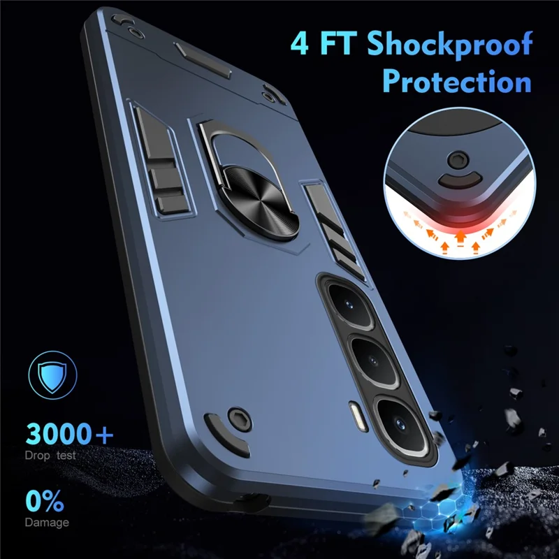 For Infinix Hot 60 Pro 4G Case PC + TPU Drop Defend Phone Cover with Ring Kickstand - Blue