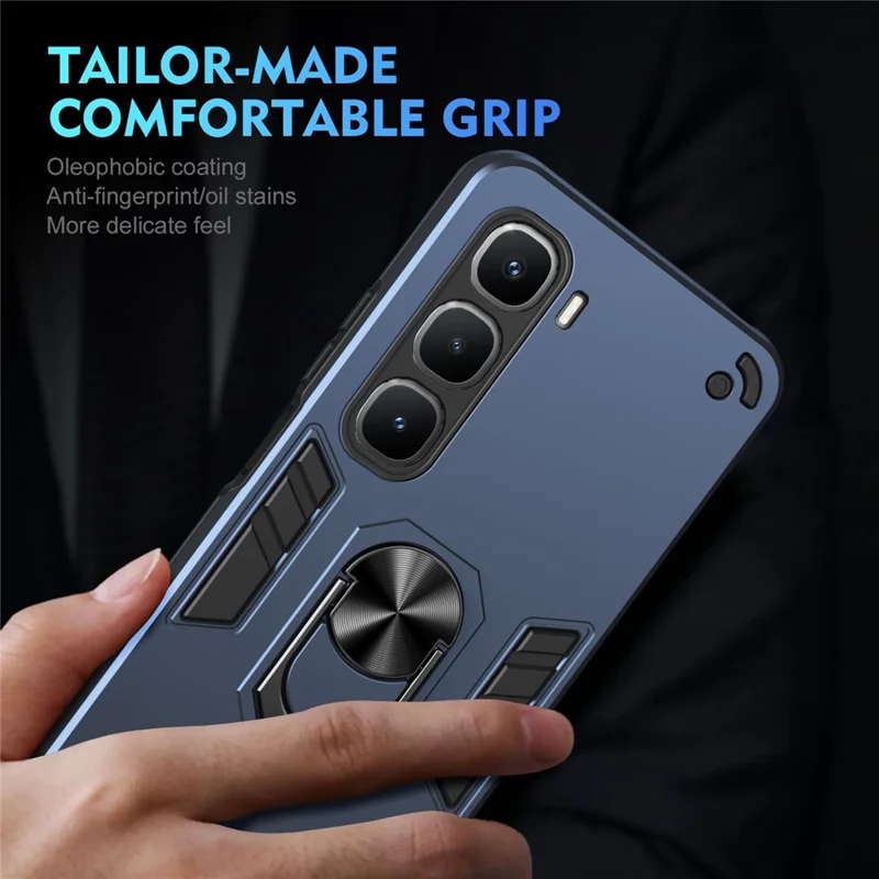 For Infinix Hot 60 Pro 4G Case PC + TPU Drop Defend Phone Cover with Ring Kickstand - Blue