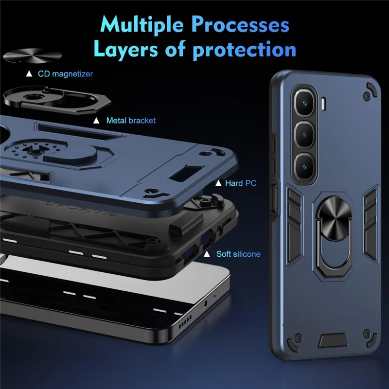 For Infinix Hot 60 Pro 4G Case PC + TPU Drop Defend Phone Cover with Ring Kickstand - Blue